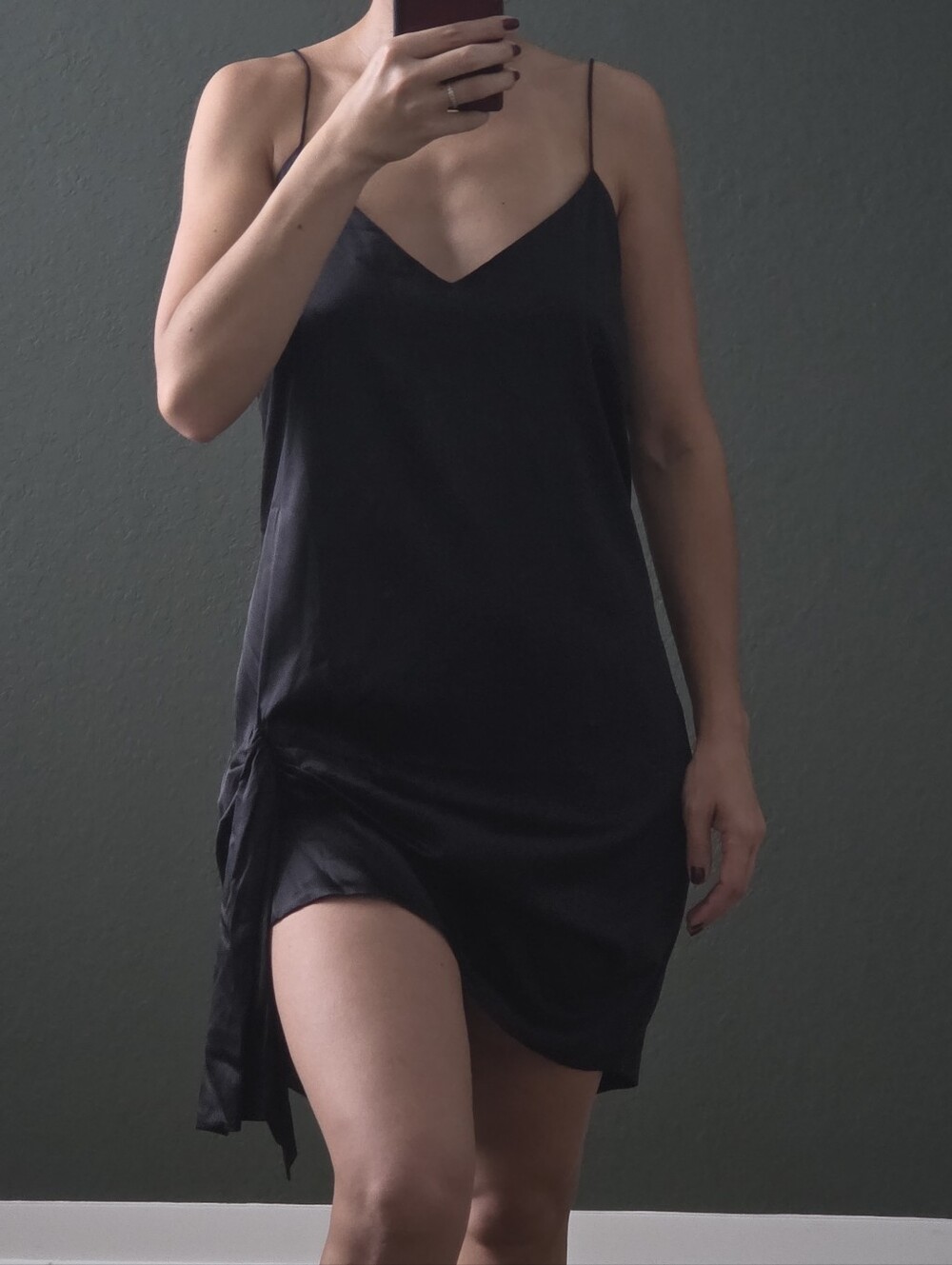 Caroline Constas Black Silk Shift Dress With Front Tie Detail, Medium, Strappy